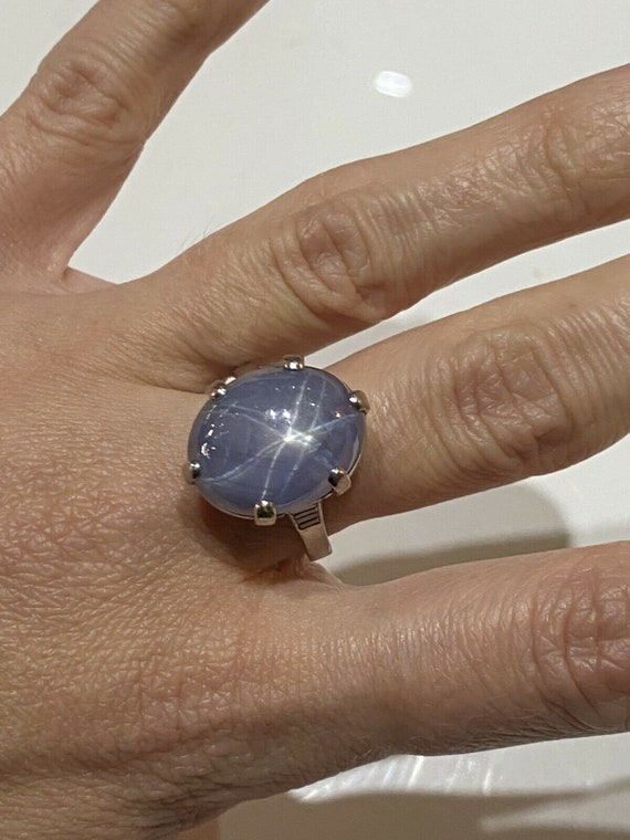 Vintage Platinum Star Sapphire and Diamond Ring S… - image 1