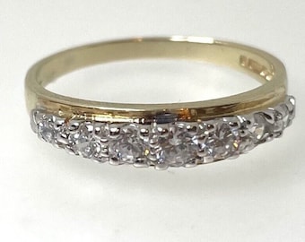 Vintage 9ct Yellow Gold Ring 7 Stone Cubic Zirconia 1/2 Eternity 'L1/2' 1992