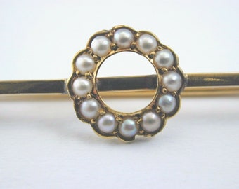 Antique Victorian 9ct Yellow Gold Seed Pearl Brooch 1.89g 10.7mm 38.7mm