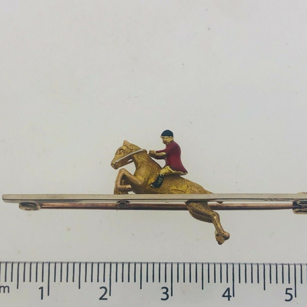 1952 Vintage 9ct Gold Jumping Horse Fox Hunting Tie Pin Brooch 4.78g 50.8mm