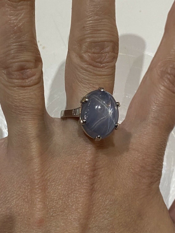 Vintage Platinum Star Sapphire and Diamond Ring S… - image 5
