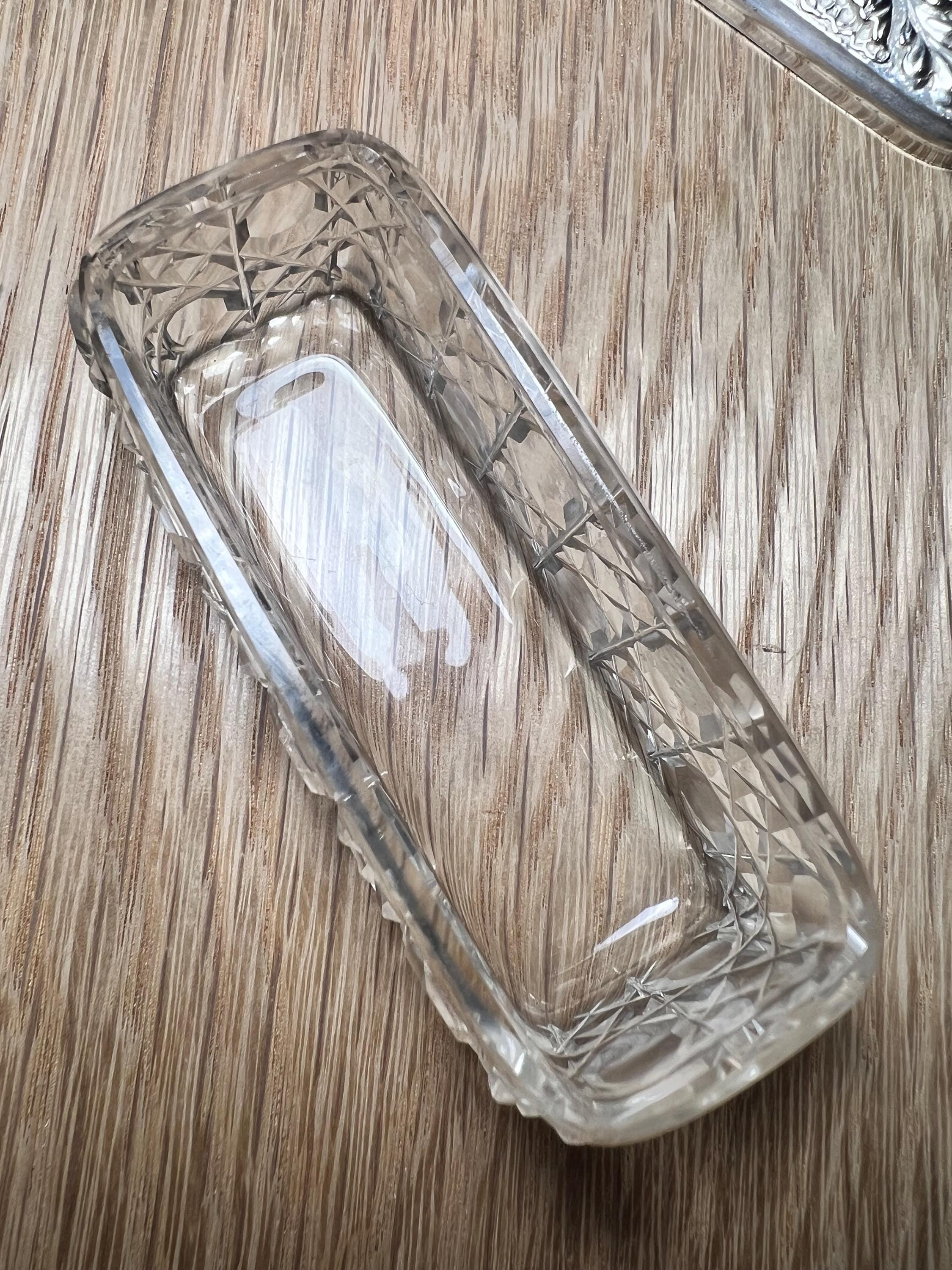 アンティーク スターリングシルバー 蓋付き カットガラス トレジャー