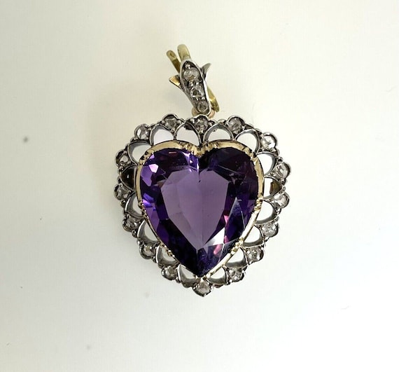 Mabella Sterling Silver Heart Pendant Necklace With Simulated Amethyst & Diamonds, 18 Inch