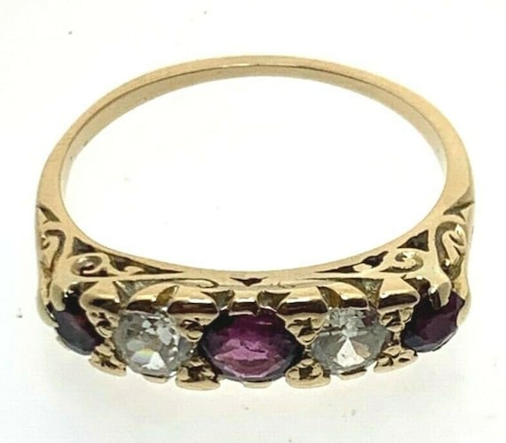 Antique Victorian 15 ct Yellow Gold Ruby & Diamon… - image 1