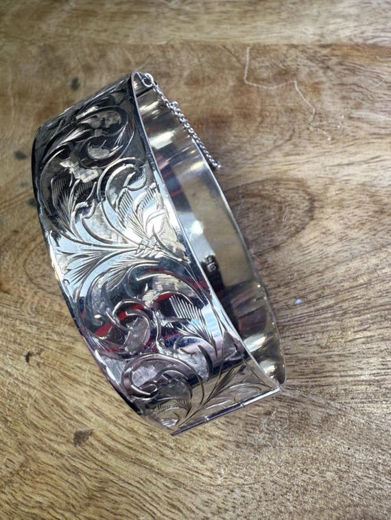 Edwardian Solid Silver Hinged Bangle Birmingham 1… - image 9
