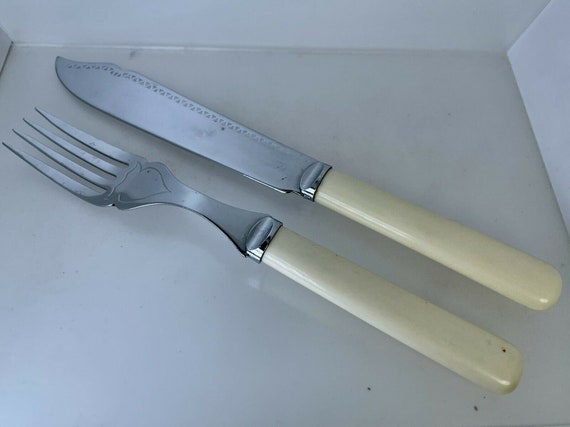 1950s Vintage 6 Piece Fish Knife and Fork Set Chrome Plated Sheffield 