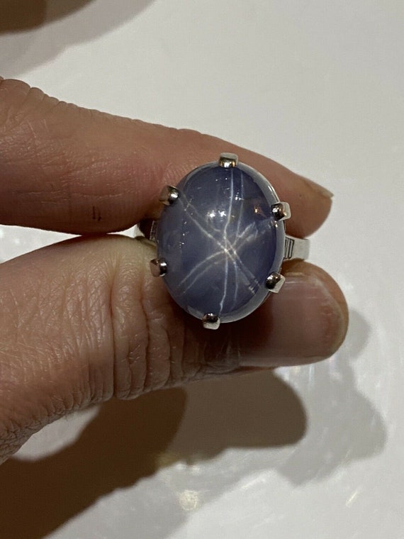Vintage Platinum Star Sapphire and Diamond Ring S… - image 6