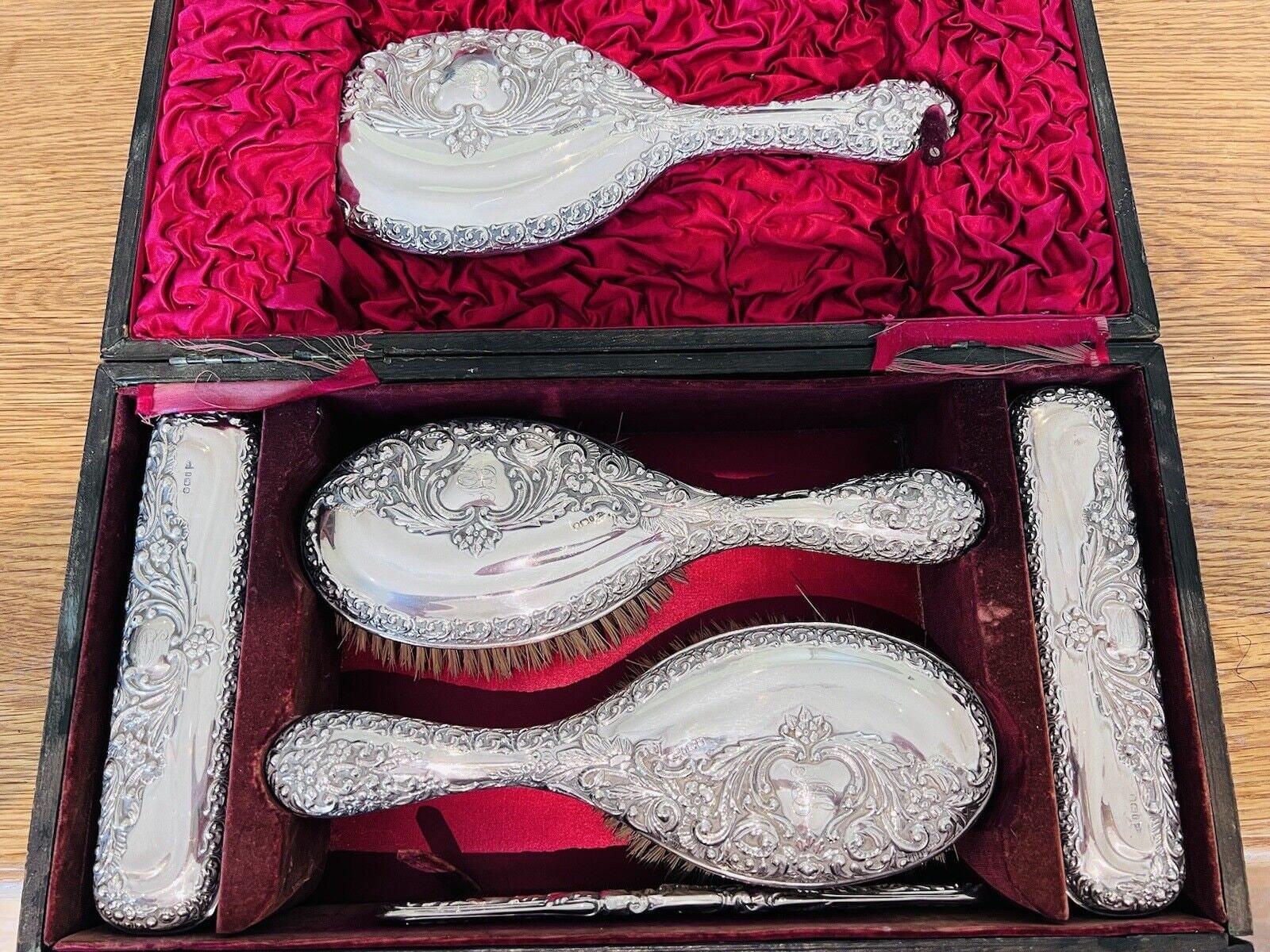 Antique Walker & Hall Dressing Table Brushes and Mirror Set 1901