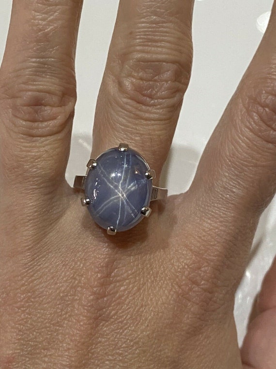 Vintage Platinum Star Sapphire and Diamond Ring S… - image 2