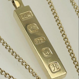 Vintage 9ct Gold Ingot Pendant Necklace 