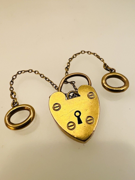 Antique 9ct Yellow Gold Heart Padlock Clasp Safety Chain 2.4g
