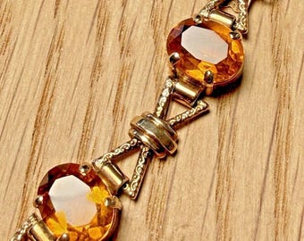 Vintage 9ct Gold Madeira Citrine 16.45ct Bracelet 7" Bow Link Hallmarked 1964
