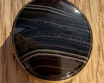 Antique Victorian Double Sided Banded Agate Snuff Box Pill Case Locket