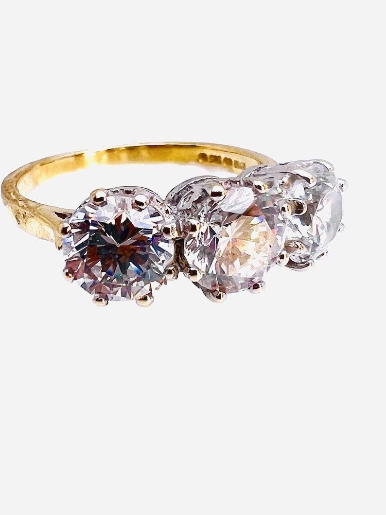 Vintage 14ct Yellow Gold Cubic Zirconia Statement Trilogy Ring Claw Set Size L image 1