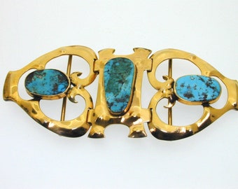 Antique Turquoise and 9 ct Yellow Gold Buckle Clasp Art Nouveau Liberty Archibald Knox?