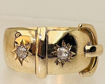 Antique Diamond 18ct Gold Yellow Gypsy Set Buckle Ring 8.8g