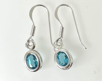 Vintage Silver Drop Earrings Turquoise Blue Cubic Zirconia French Hooks 1.9g