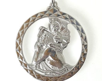 Vintage Sterling Silver St Christopher Pendant Unusual 30.2mm diameter 9.1g 1976