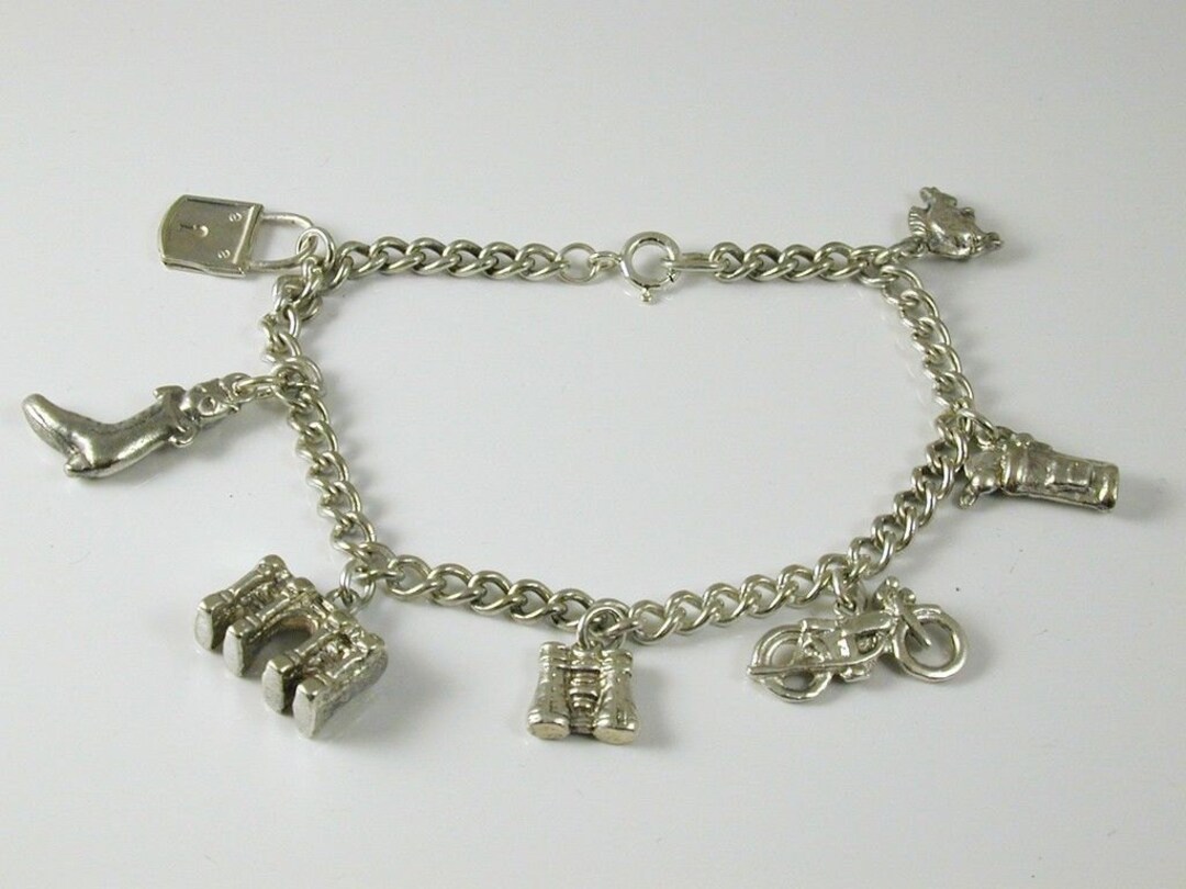 Silver Charm Bracelet & 7 Charms Dated 1979 8