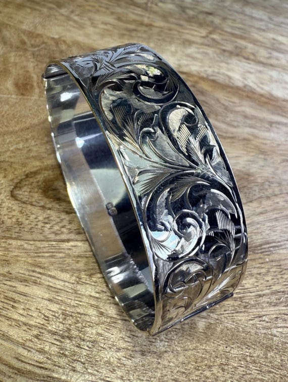 Edwardian Solid Silver Hinged Bangle Birmingham 1… - image 1
