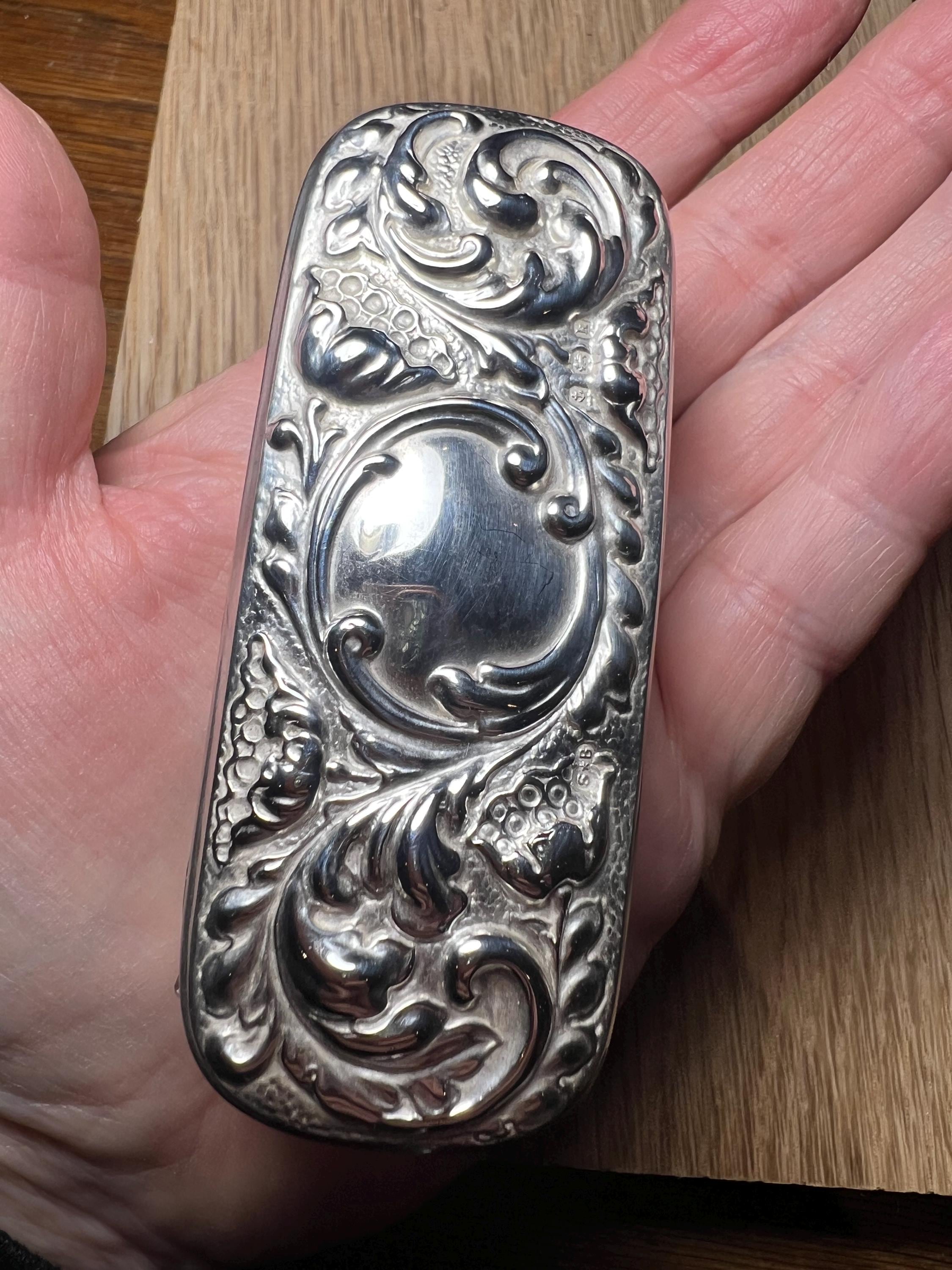 アンティーク スターリングシルバー 蓋付き カットガラス トレジャー