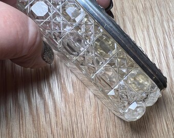 アンティーク スターリングシルバー 蓋付き カットガラス トレジャー