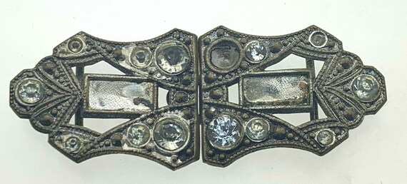 Boucle De Ceinture Art Déco – Métal Noir Et Argenté – Vintage Années 30