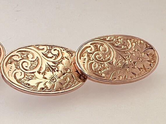 1916 Antique 9ct Rose Gold Oval Cufflinks Flowers… - image 5