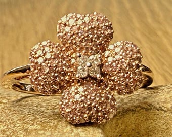 9ct Rose Gold Pink & White Diamond Pavé Flower Cluster Ring 0.75ct approx Size M