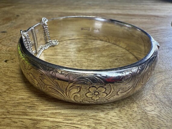 OLD   BANGLE ブレスレット シルバー Sterling Silver Floral Hinged Bangle 35.8g London 1986 Excalibur