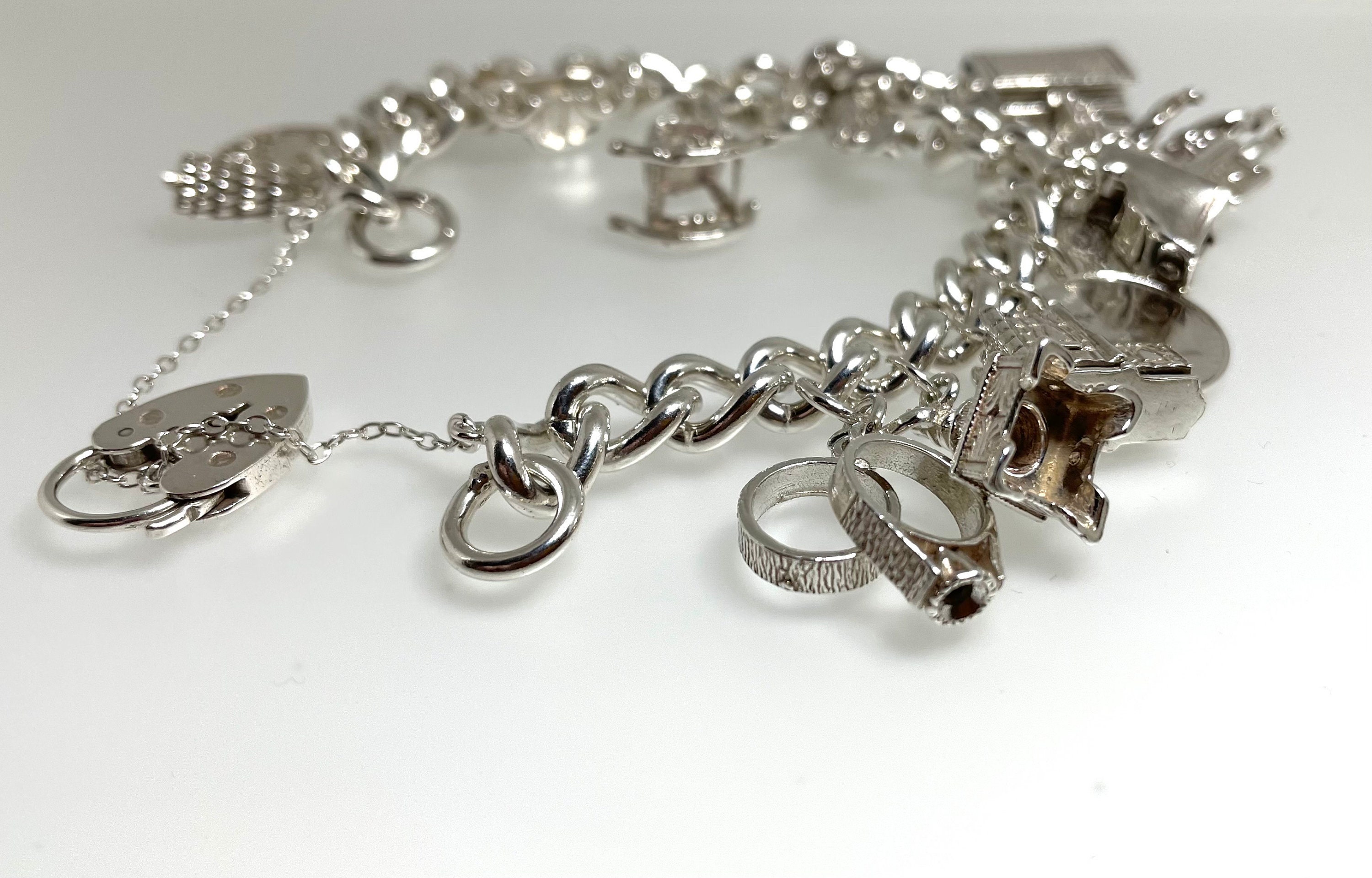 Vintage Silver Traditional 16 Charm Bracelet 67.6g 6 1/2