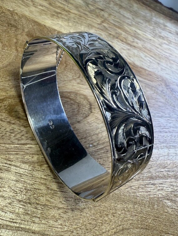Edwardian Solid Silver Hinged Bangle Birmingham 1… - image 16