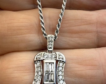 Vintage 18ct White gold 0.31ct Baguette & Brilliant Diamond Pendant Necklace