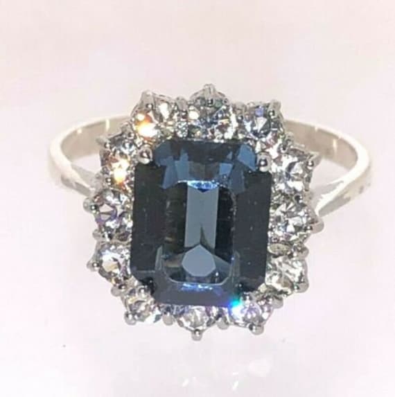 Sterling Silver Sapphire Paste Statement Ring Diam