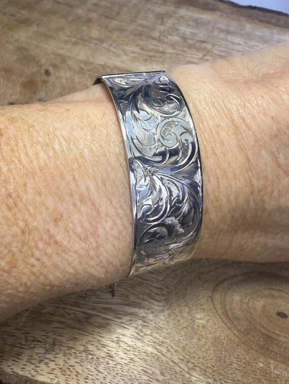 Edwardian Solid Silver Hinged Bangle Birmingham 1… - image 6