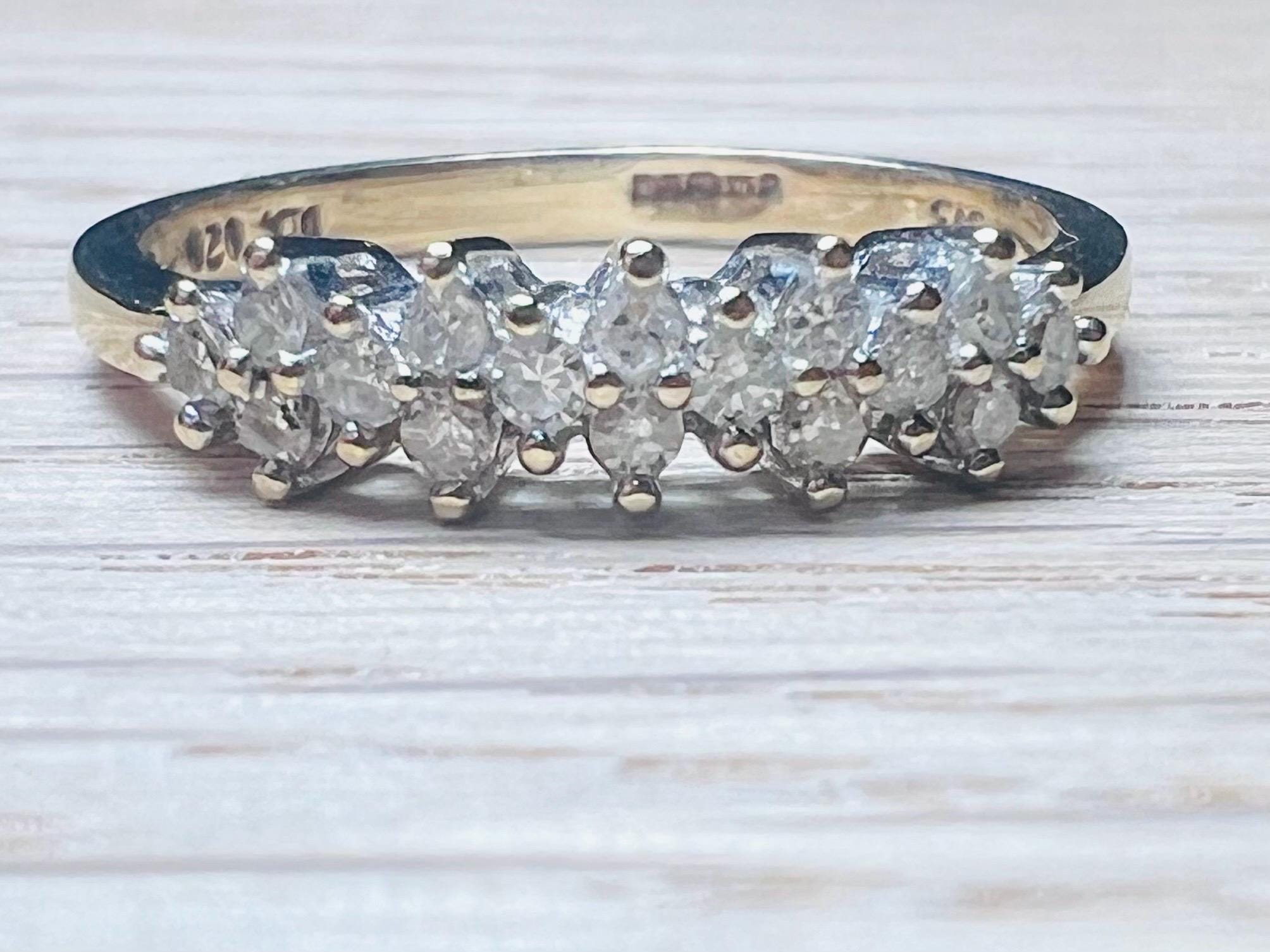 Diamant Halb Eternity Ring 16 Diamanten zwei reihig Heller 9ct Ringgröße O stapelbar