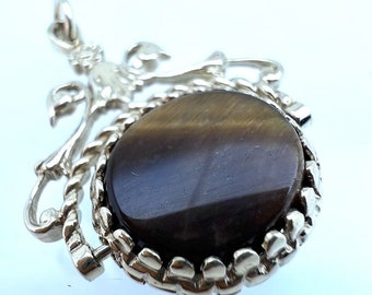 Vintage 9ct Yellow Gold Onyx & Tigers Eye Spinning Fob Charm Pendant 30.6mm 1992