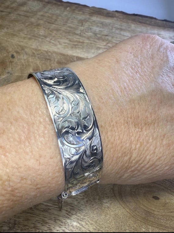 Edwardian Solid Silver Hinged Bangle Birmingham 1… - image 8