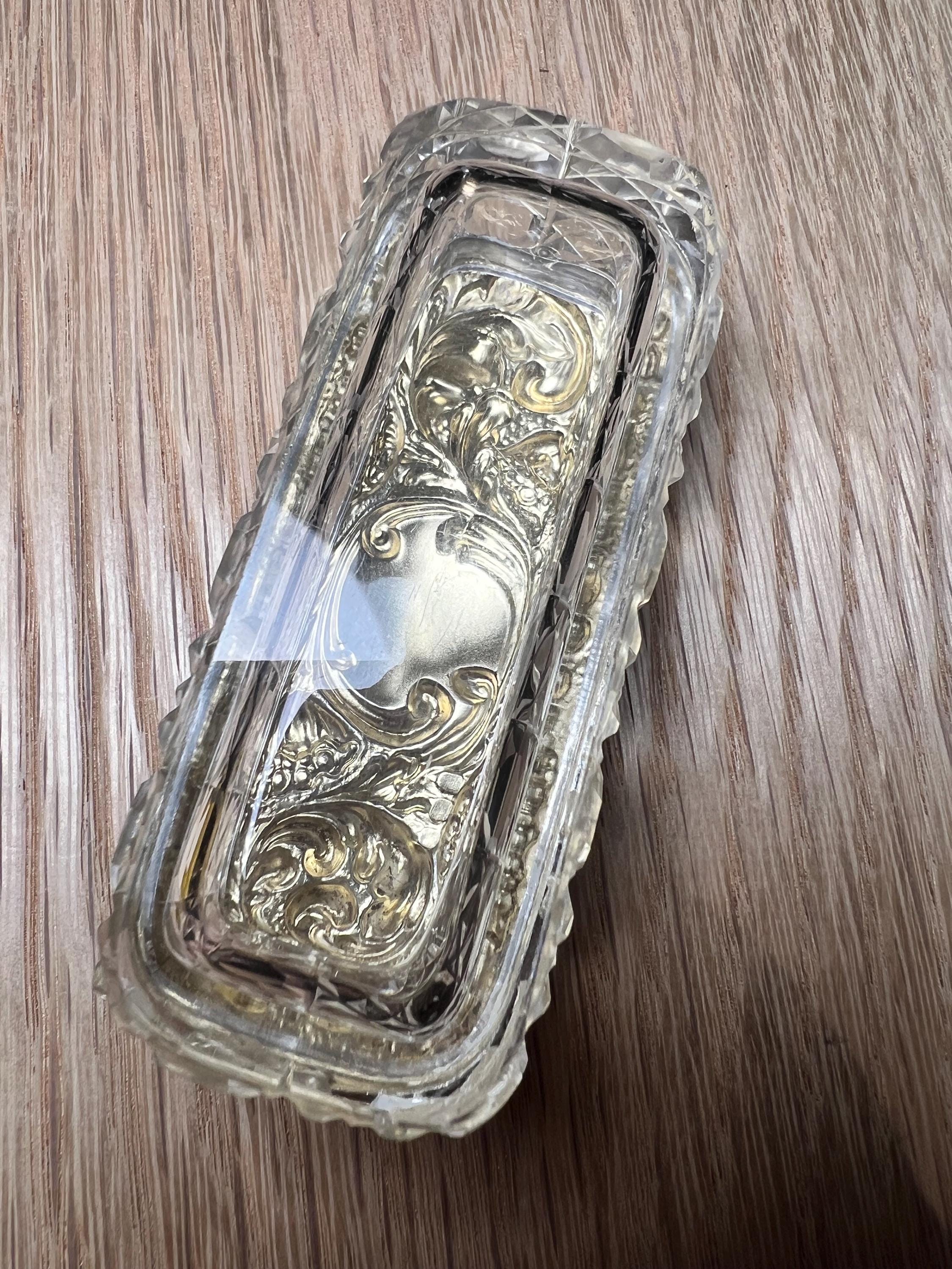 アンティーク スターリングシルバー 蓋付き カットガラス トレジャー