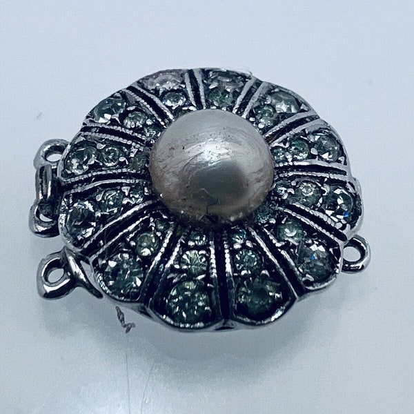 Vintage Silber Paste Imitat Perle Blume Box Verschluss für 3 String Row Halskette