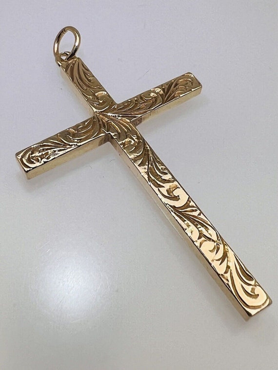 Vintage 9ct Yellow Gold Solid Cross Pendant Filigr