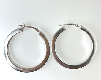 Vintage 925 Silver Hoop Earrings Square Cross Section 10.7g 38mm Diameter 4.1mm