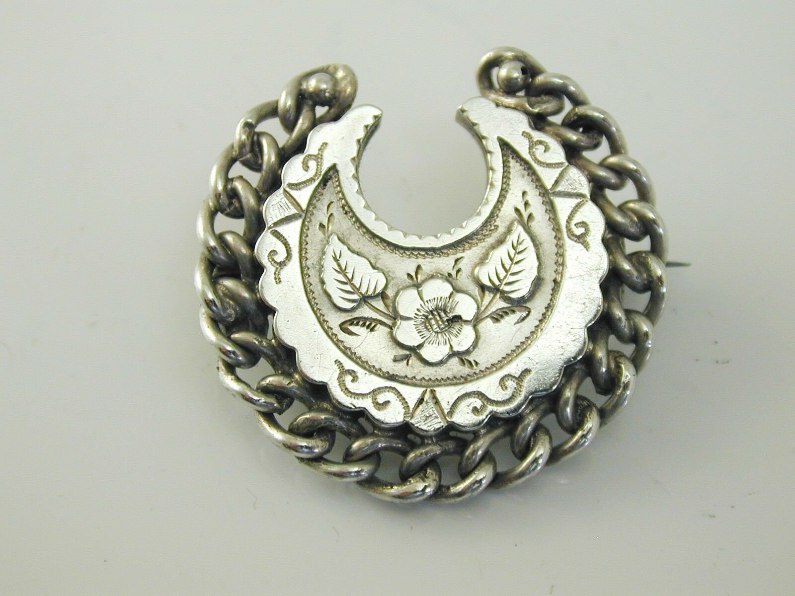 Antique Victorian Floral Brooch Sterling Silver Dated 1889 5.0