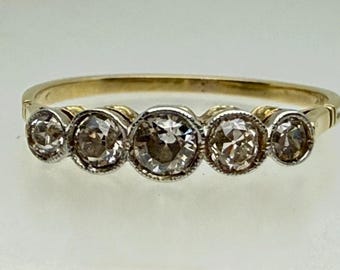 Art Deco 18ct Gold Diamond 0.35cts 5 Stone Ring 1/2 Eternity Millegrain Set 'L'
