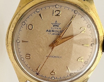Vintage 1950s Manual Super Aerolux Antichock Gents Wrist Watch Gold Coloured
