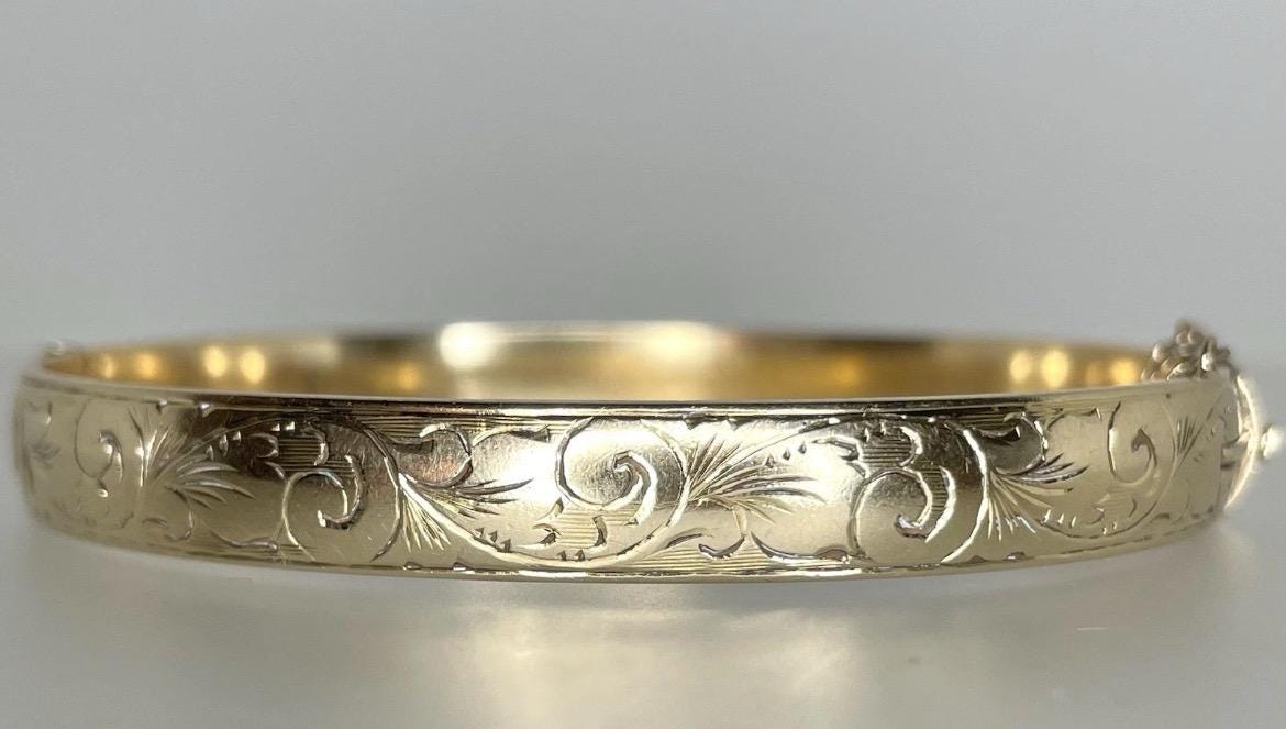 Vintage 9ct Gold With Bronze Metal Core Hinged Bangle Filigree