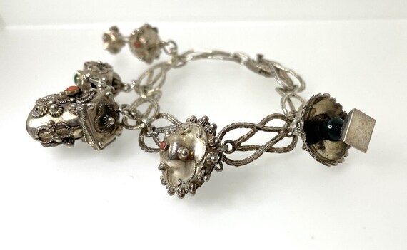 Antique 800 Silver Italian Etruscan Revival Gypsy Charm Bracelet