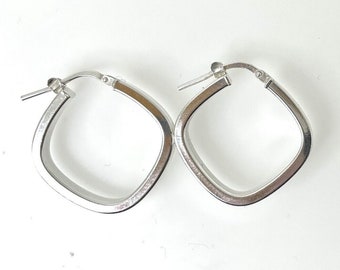 Vintage Italian Sterling Silver Earrings Square Hoop Hinged Wire 3.7g 24.2 x 4mm