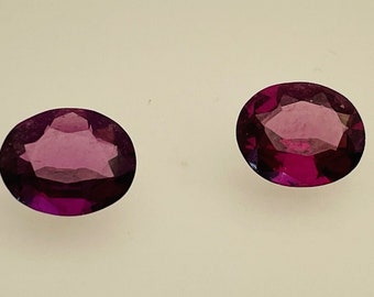 2 Oval Cut Faceted Loose Rhodolite Garnet Stones Hand Cut Antique 1.29 & 1.18cts