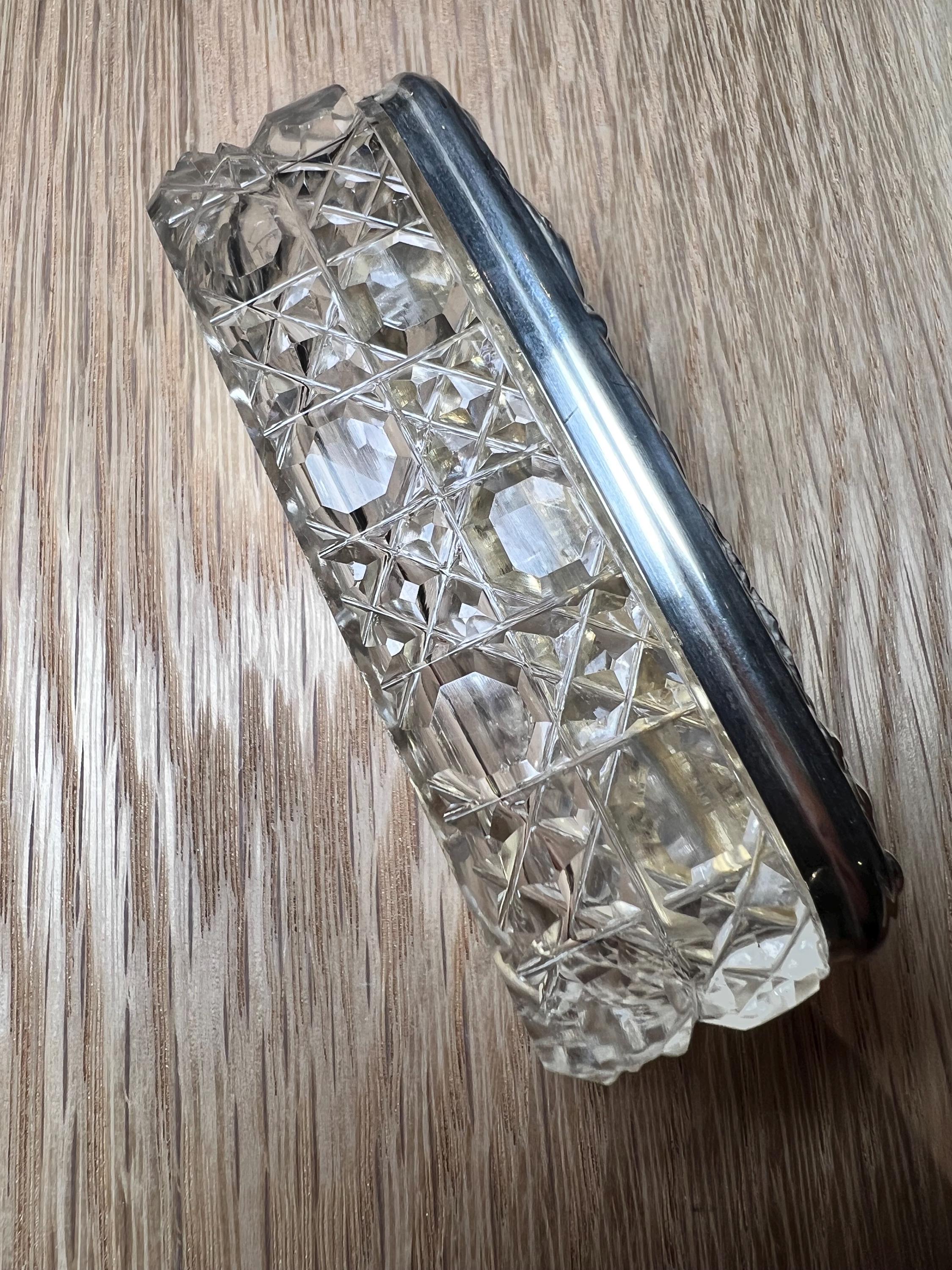 アンティーク スターリングシルバー 蓋付き カットガラス トレジャー